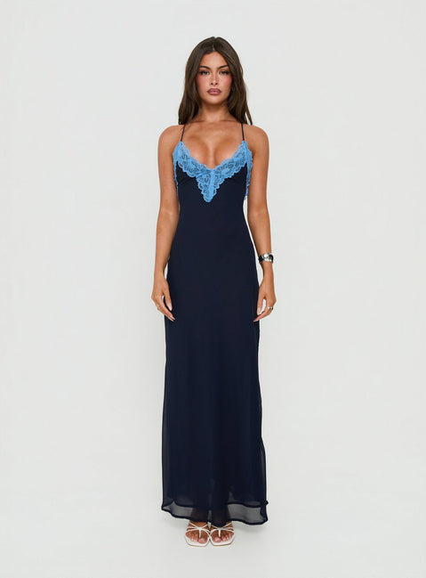 Call My Lover Spitzen-Maxikleid Navy