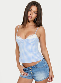 Baby Steps Camisole-Top mit gespleißtem Brustdetail, blau kariert