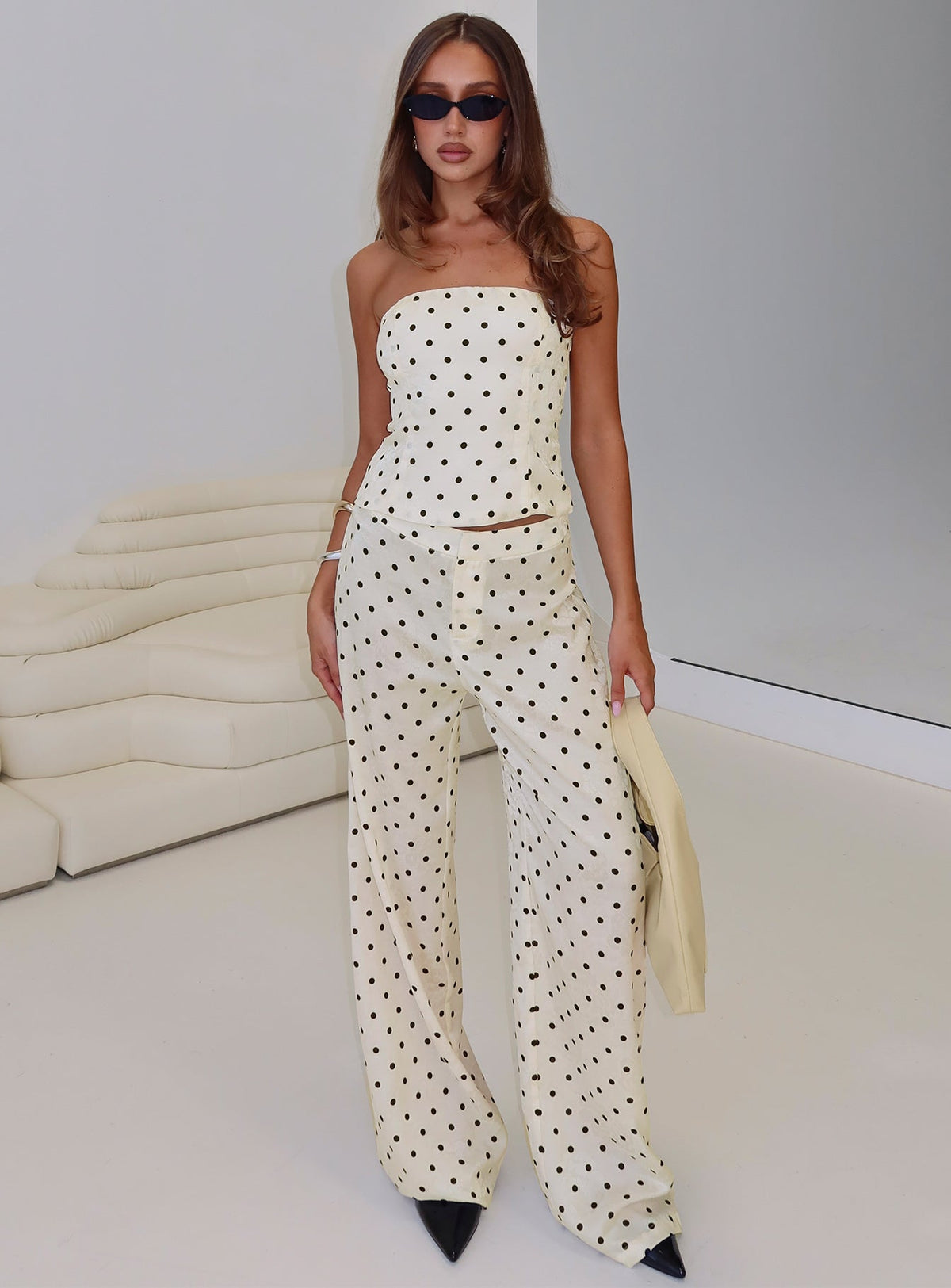 Powdered Sugar Trägerloses Co-Ord Cremefarbene Polka