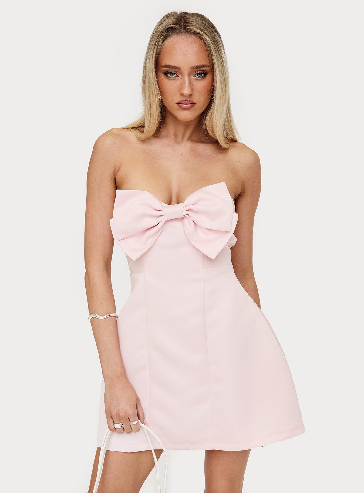 Genevie Trägerloses Mini-Kleid mit Schleife an der Brust Hellrosa