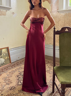 See The Vision Pailletten Bust Trägerloses Maxikleid Bordeauxrote