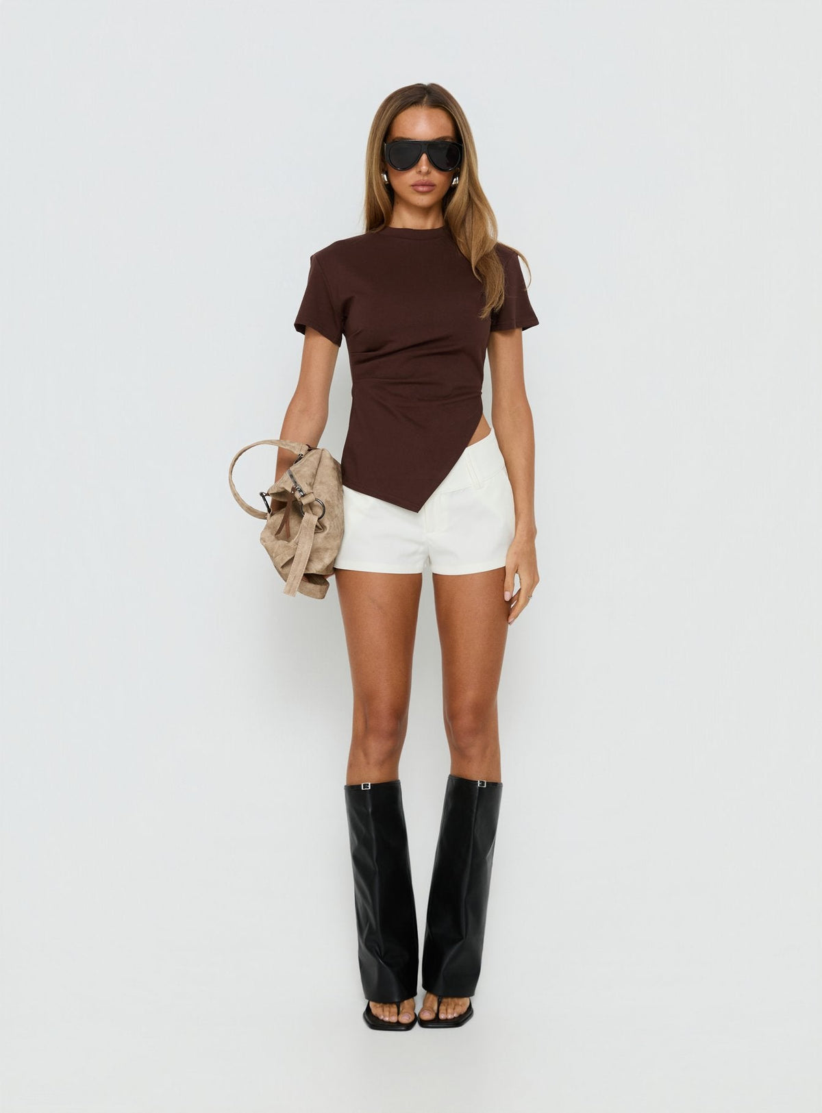 Lioxa gerafftes Taillen-T-Shirt Schokobraun