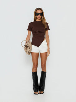 Lioxa gerafftes Taillen-T-Shirt Schokobraun