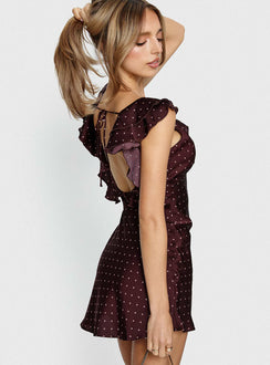 Kamillah Rüschen-Minikleid Bordeauxrote Gepunktet