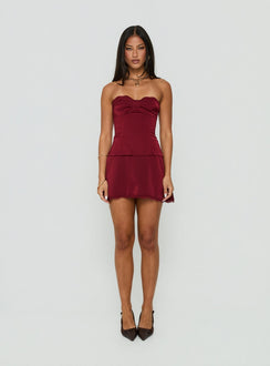 Jazzy trägerloser Korsett-Jumpsuit Bordeauxrot