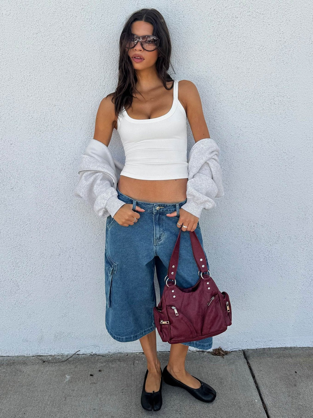 Hudsen Longline Cargo Denim Jorts Mittelblaue Waschung