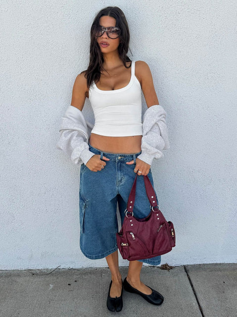 Hudsen Longline Cargo Denim Jorts Mittelblaue Waschung