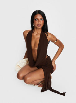 Snakepit Neckholder Plunge Minikleid Schoko