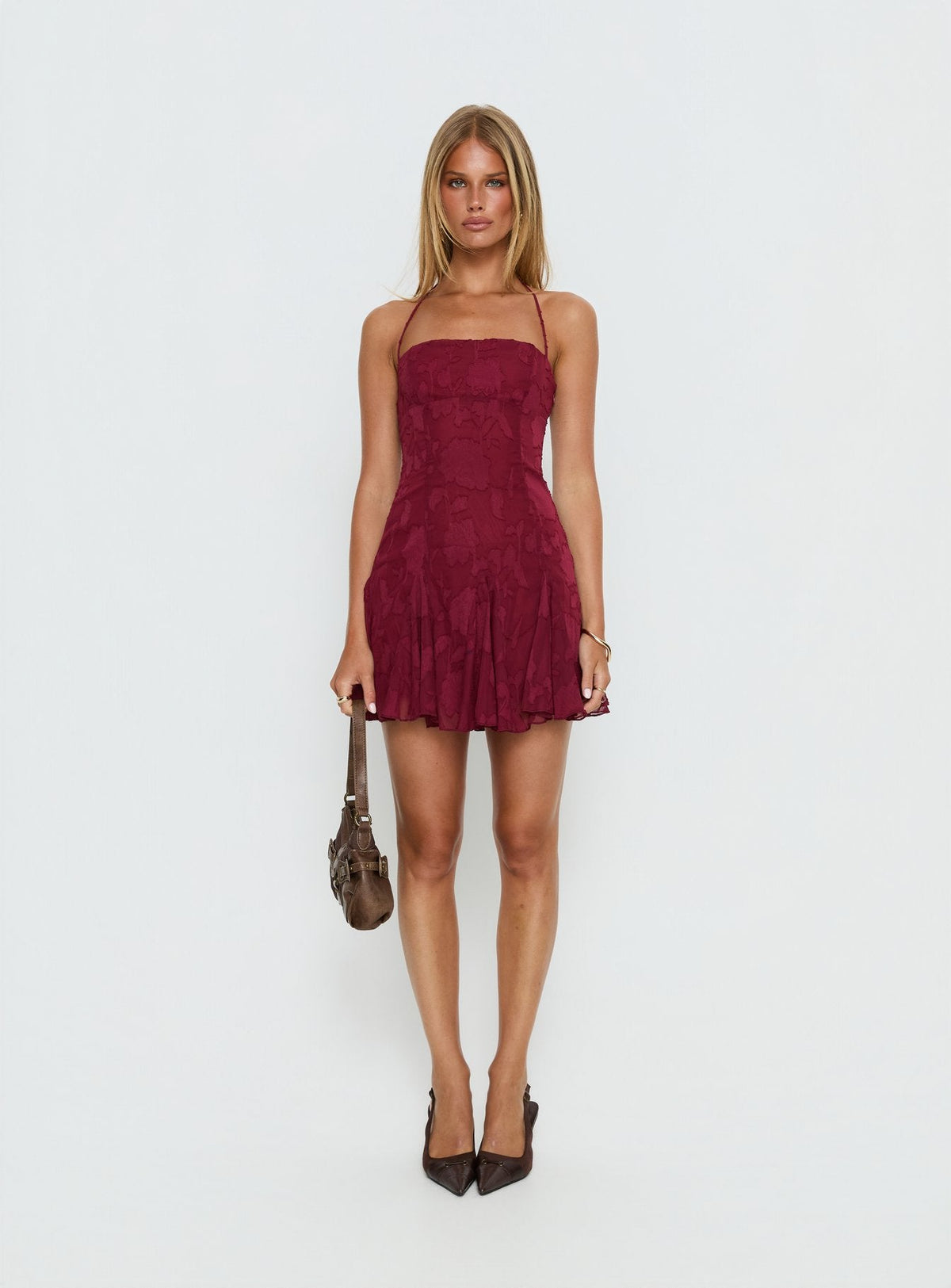 Delamere Minikleid Bordeauxrot Burnout