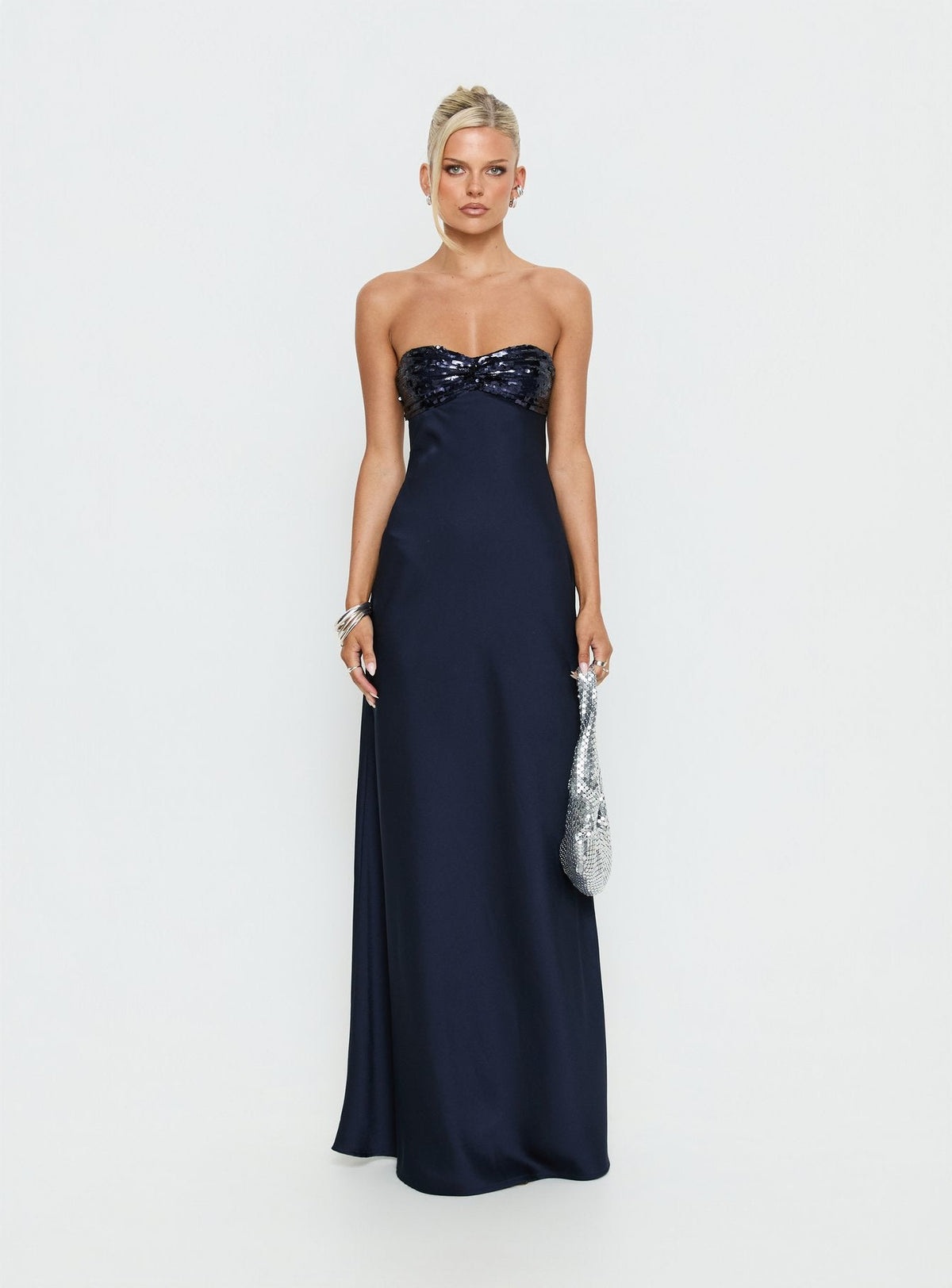 See The Vision Pailletten-Bustier trägerloses Maxikleid Marineblau