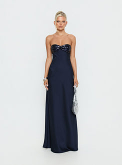 See The Vision Pailletten-Bustier trägerloses Maxikleid Marineblau