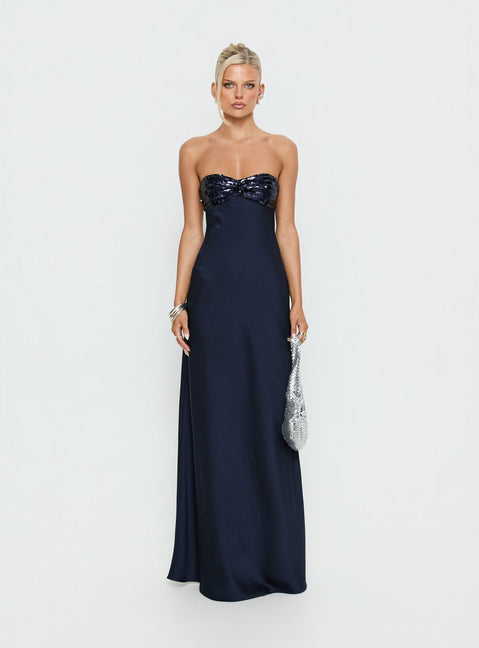 See The Vision Pailletten-Bustier trägerloses Maxikleid Marineblau