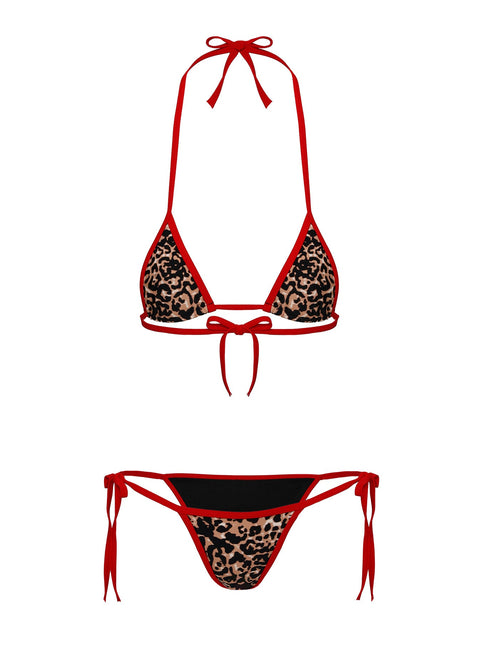 Beasley Bikinihose zum Binden Rot / Leopard
