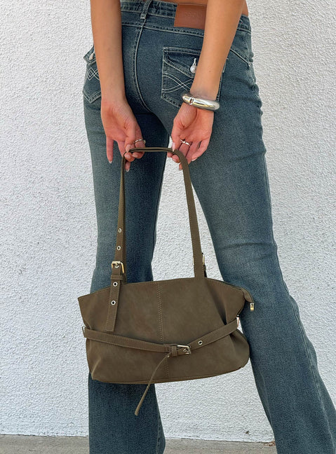 Cosimma Schultertasche aus Wildlederimitat mit Schnallendetail Khaki