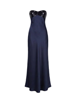See The Vision Pailletten-Bustier trägerloses Maxikleid Marineblau