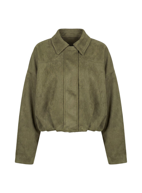 Enlightened Faux Suede Bomber Jacket Khaki
