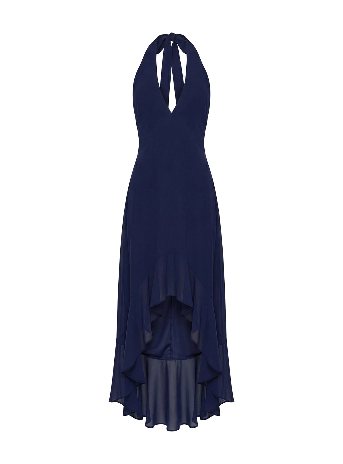Agata Halter Neck Maxikleid mit Rüschen Navy