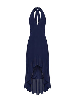 Agata Halter Neck Maxikleid mit Rüschen Navy