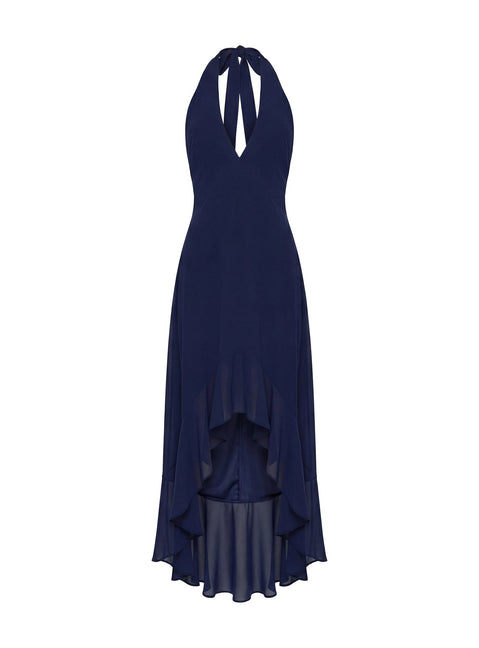 Agata Halter Neck Maxikleid mit Rüschen Navy