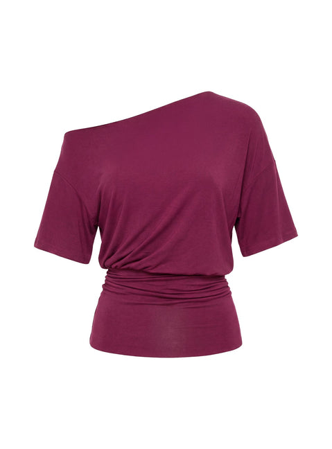 Ashlinn schulterfreies drapierte Top Kirschlack