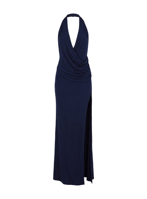 Asmeralda Plunge Low Back Maxi Dress Navy