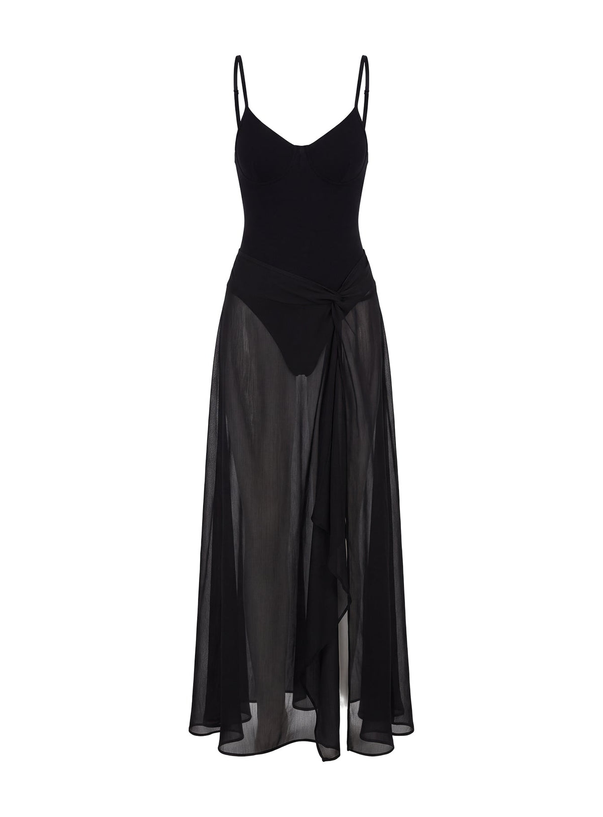 Avra Sheer Bodysuit Maxi-Kleid Schwarz
