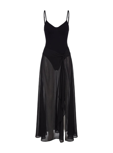 Avra Sheer Bodysuit Maxi-Kleid Schwarz