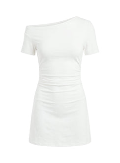 Avriana schulterfreies T-Shirt-Minikleid Weiß