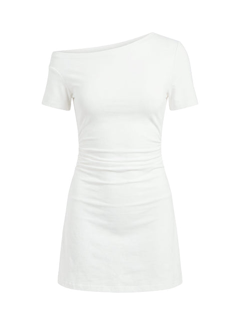 Avriana schulterfreies T-Shirt-Minikleid Weiß