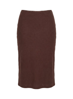 back view of model wearing Princess Polly Baseline Rib Midi Skirt Chocolate Midi Skirts Skirts 