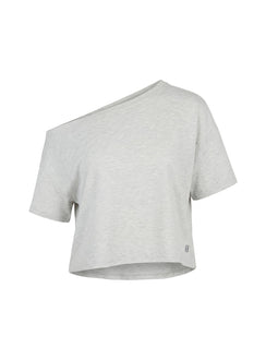 Bailea Off-Shoulder Cropped T-Shirt Grau Meliert