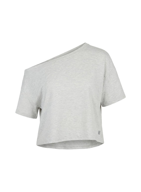 Bailea Off-Shoulder Cropped T-Shirt Grau Meliert