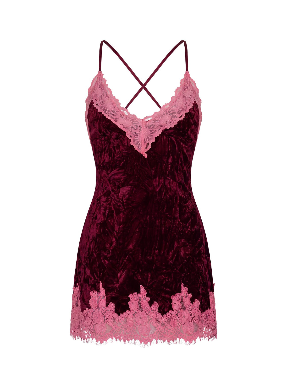 Call My Lover Samt-Spitzen-Mini-Kleid Pflaume / Rosa