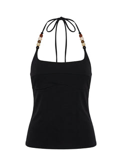 Cherise Perlen Detail Top Schwarz