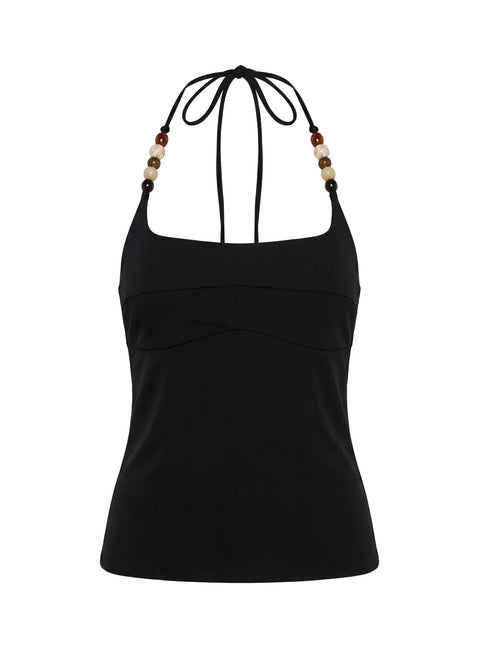 Cherise Perlen Detail Top Schwarz