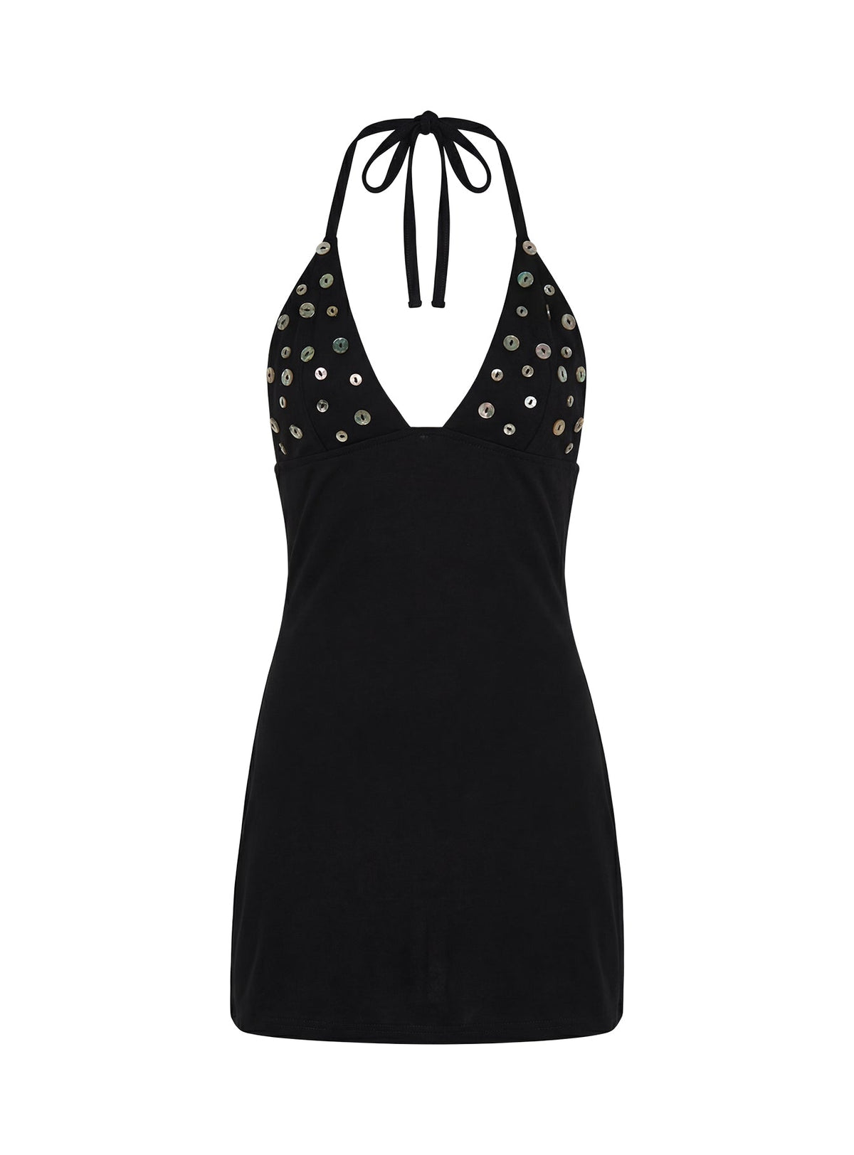 Chyna Halter-Minikleid mit Knopfleiste, Schwarz