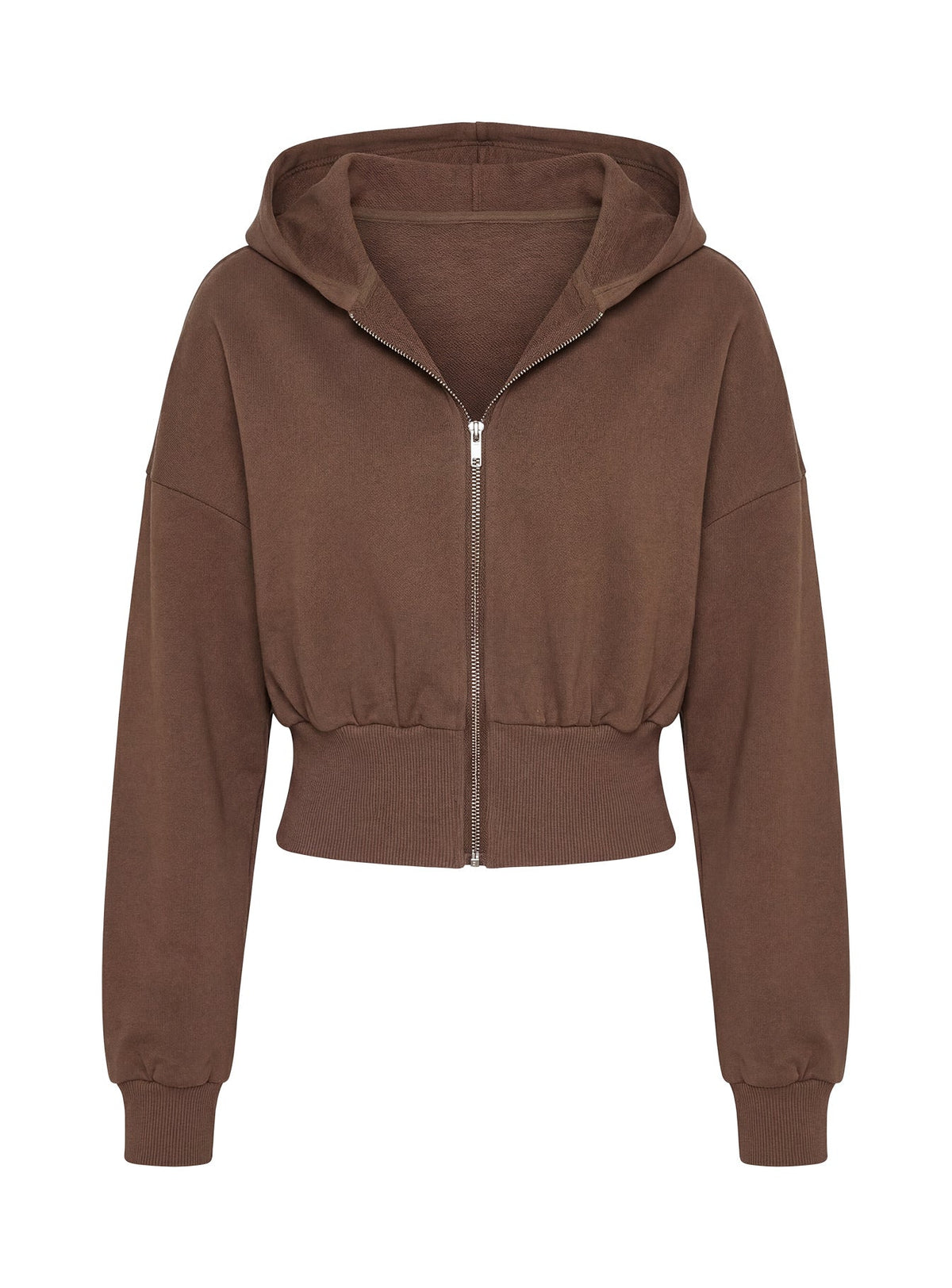 Highlighting the Daytime Cropped Blouson Hoodie Cocoa womens-jumpers with short length detail product Princess Polly