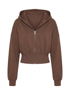 Highlighting the Daytime Cropped Blouson Hoodie Cocoa womens-jumpers with short length detail product Princess Polly