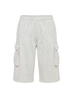 Harleah Wide Cargo Fleece Shorts Grey Marle