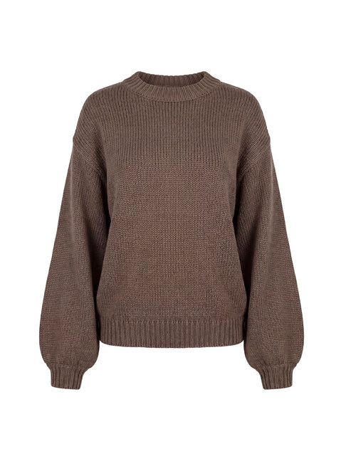 Harmony Ballonärmel Strickpullover Dunkelbraun