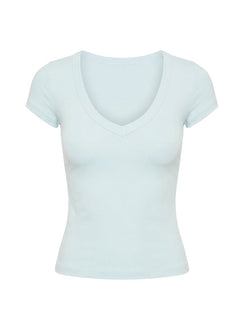 Daily Define Deep V Kurzarm-Top Icy Blue