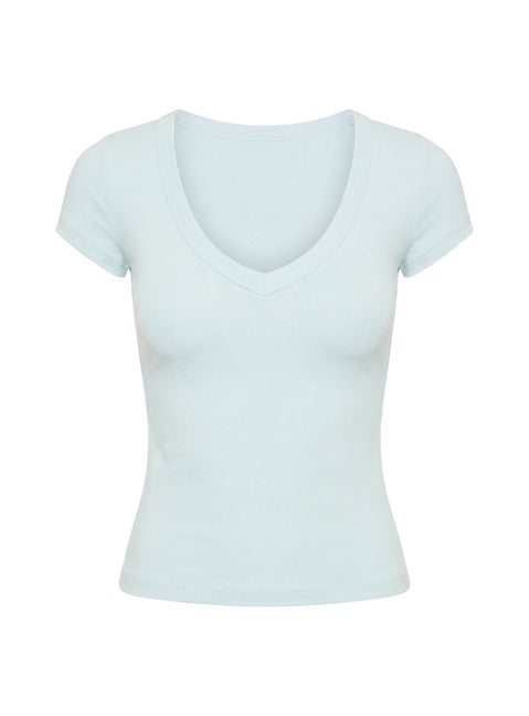 Daily Define Deep V Kurzarm-Top Icy Blue