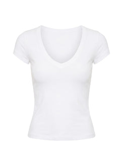 Daily Define Deep V Kurzarm-Top Weiß