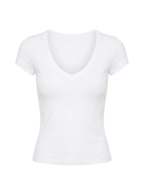 Daily Define Deep V Kurzarm-Top Weiß