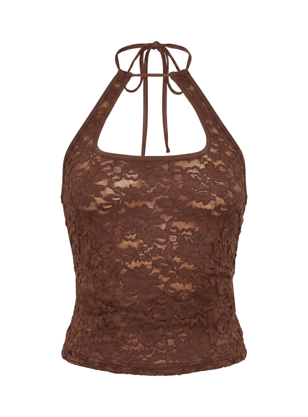 Janais Neckholder-Top aus Spitze, Schokobraun