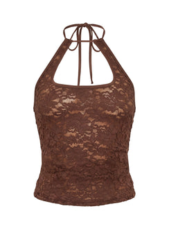 Janais Neckholder-Top aus Spitze, Schokobraun