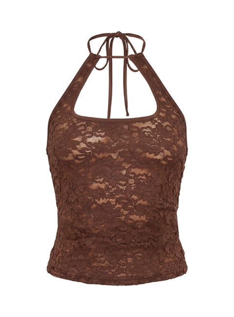 Janais Neckholder-Top aus Spitze, Schokobraun