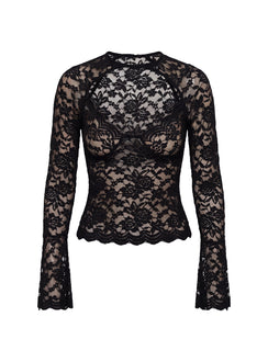 Karmel Lace Langarm-Oberteil Schwarz