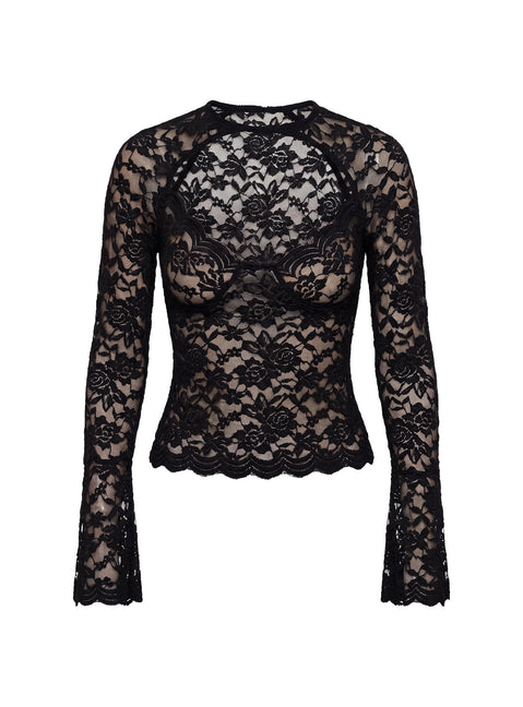 Karmel Lace Langarm-Oberteil Schwarz