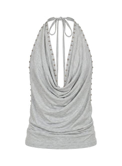 Khoda Neckholder-Top mit Nieten Grau meliert